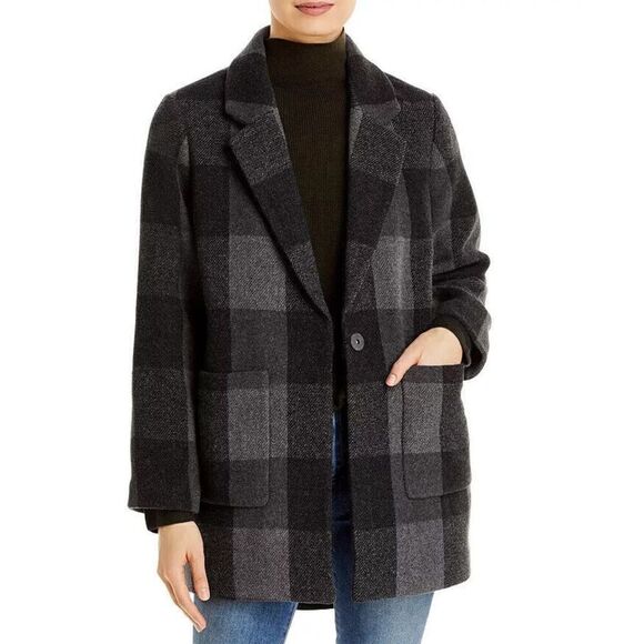 New $598 Eileen Fisher Plaid Notch Collar Coat Size Large - Picture 1 of 5